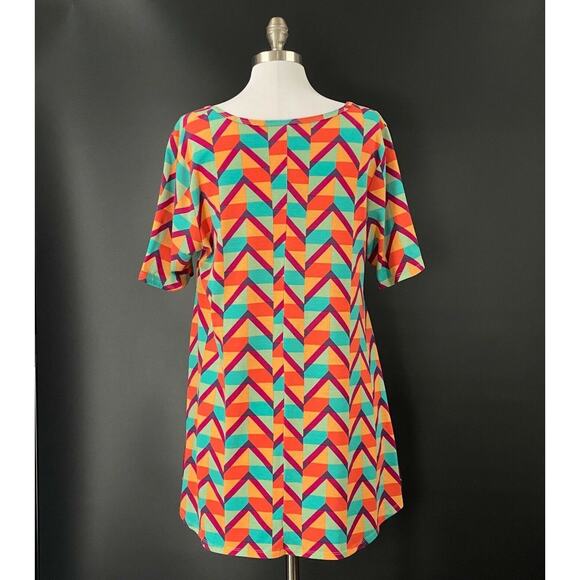 LuLaRoe Tunic Top Women's Large Orange Scoop Neck Colorful Geometric Soft - Picture 2 of 6